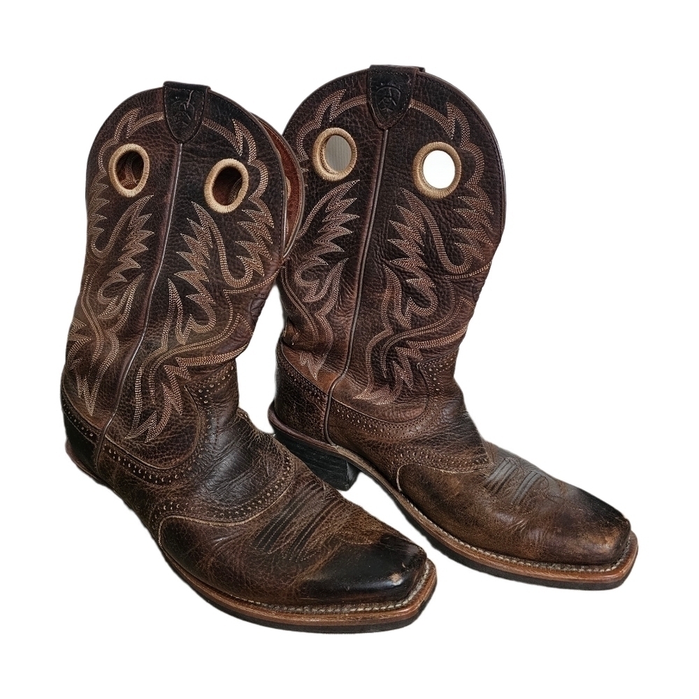 Ariat leather brown western square toe boots - Picture 6 of 15
